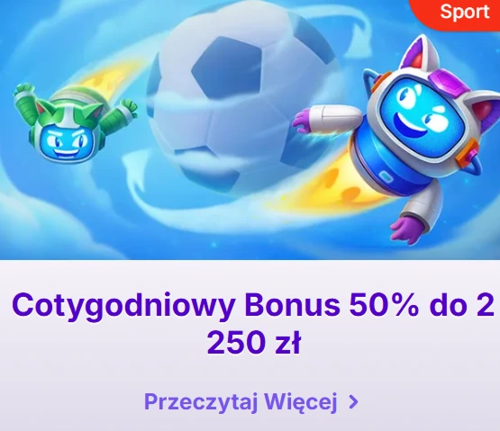 Cotygodniowy bonus 50% do 2250 zł z piłką