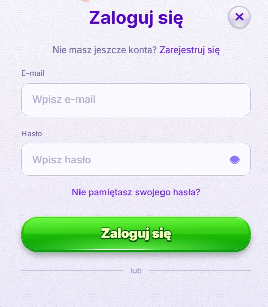 Panel logowania z polem e-mail i hasło