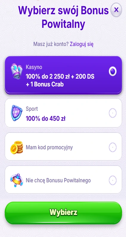Wybór bonusu powitalnego kasyno lub sport